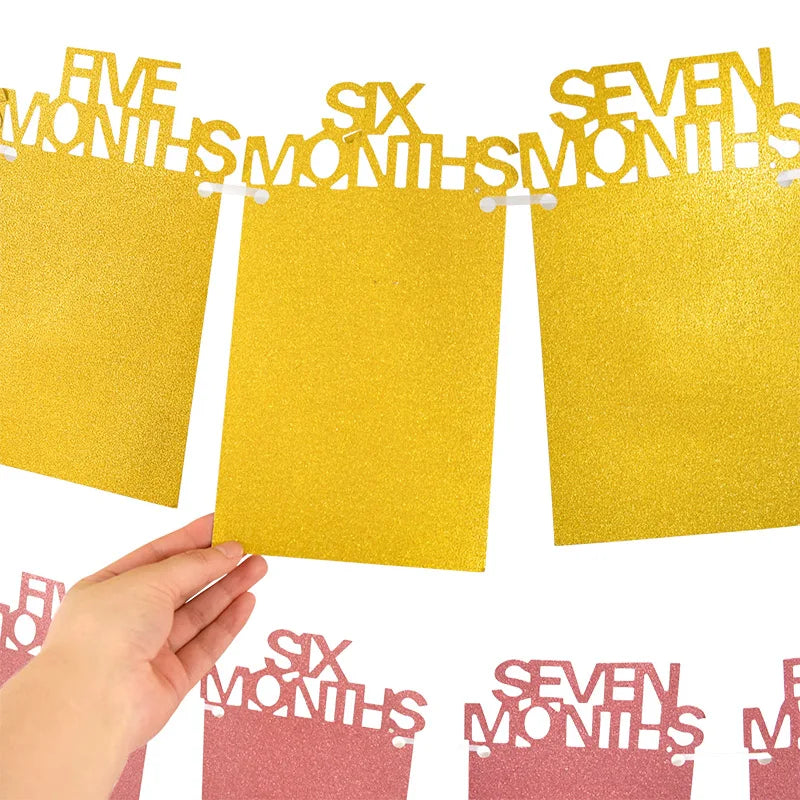 Birthday Baby One Year 12 Months Photo Banner Boy Girl 1 Year First Birthday Party Picture Photo Frame Garland Anniversary Decor