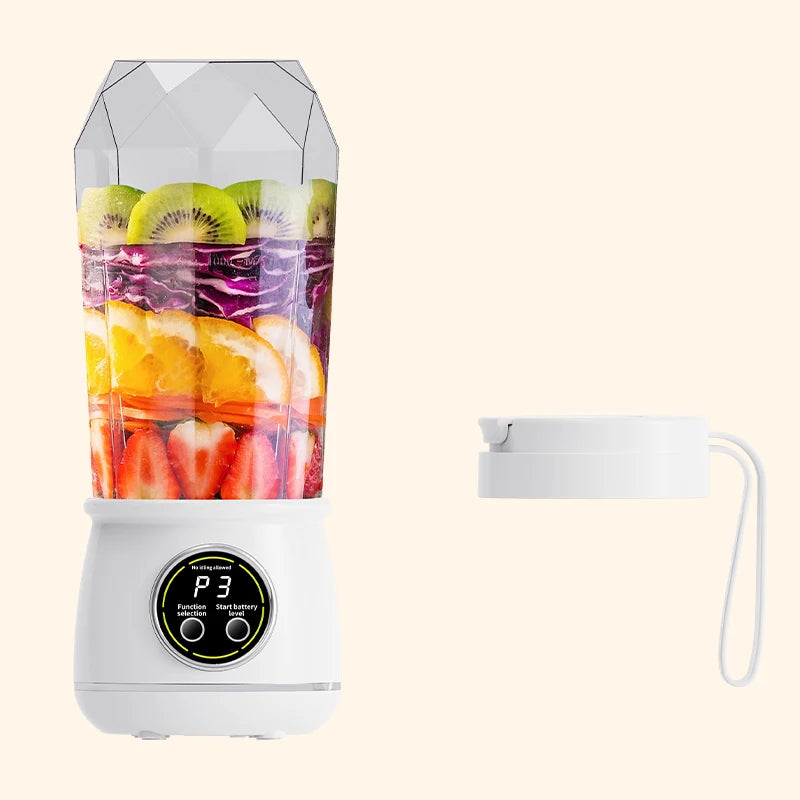 Portable USB rechargeable blender, electric juicer, 500ML capacity, 3-level power adjustment, for juicing fruits and vegetables