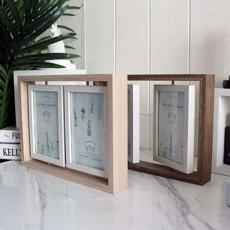 Picture Frames 4x6 Rotating Family Photo Frame,Office Desk Decor Wedding Gift, Floating Double-Sided Glass Tabletop Standing