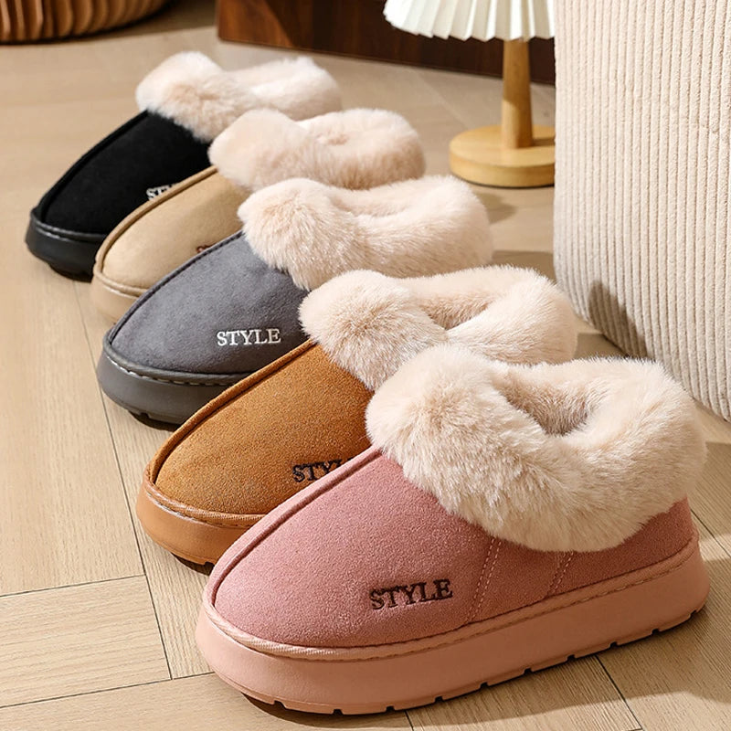 Women's Winter Slippers Non-Slip Outdoor Indoor House Shoes Plush Fleece Lined Warm Cotton Slippers For Women Platform Footwear