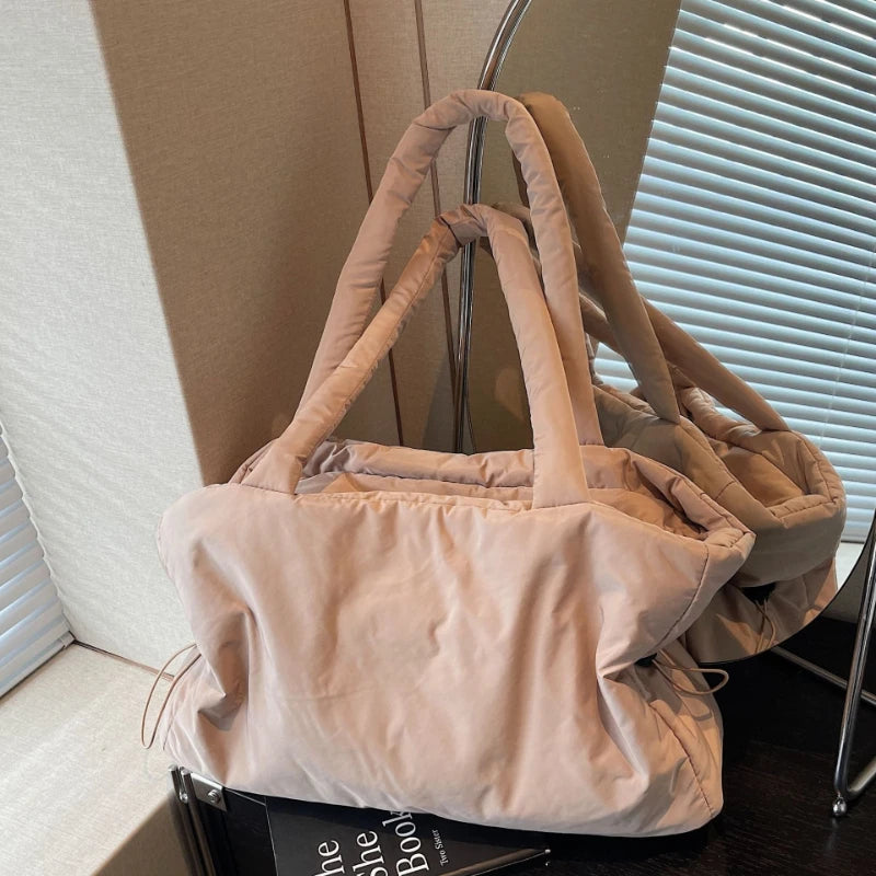 Women Nylon Bucket Shoulder Bag Large Capacity Tote Bag Fall Winter Versatile Cotton-padded Handbag Guangzhou High Quality Bag