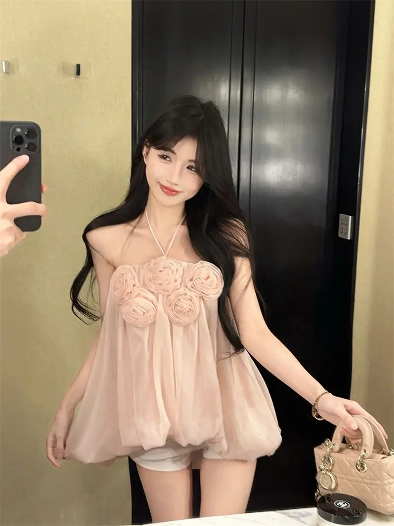 Summer Floral Strapless Tube Top Elegant Blouse Tank Lady Top Y2k Top Cute Fashion Corset Top Mesh Top Sexy Chic Tank Top Women