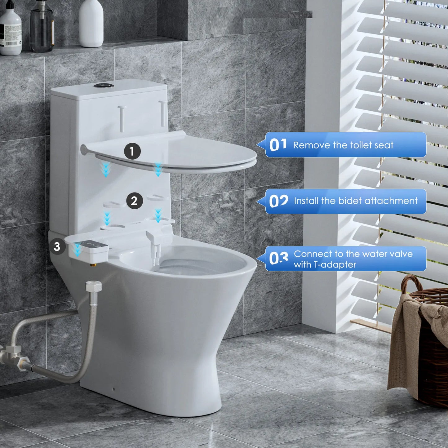 Bidet Attachment for Toilet Seat Self Cleaning Attachment Non-Electric Dual Nozzle Bidet Adjustable Water Pressure Ass Sprayer