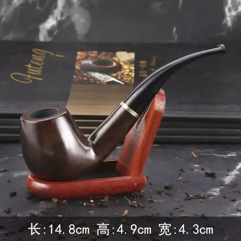 Ebony Wood Pipe with Filter, Smoking Pipe, Chinese Style, Tobacco Pipe with 10 Tools, Handmade Bent Smoke Tool, 9mm