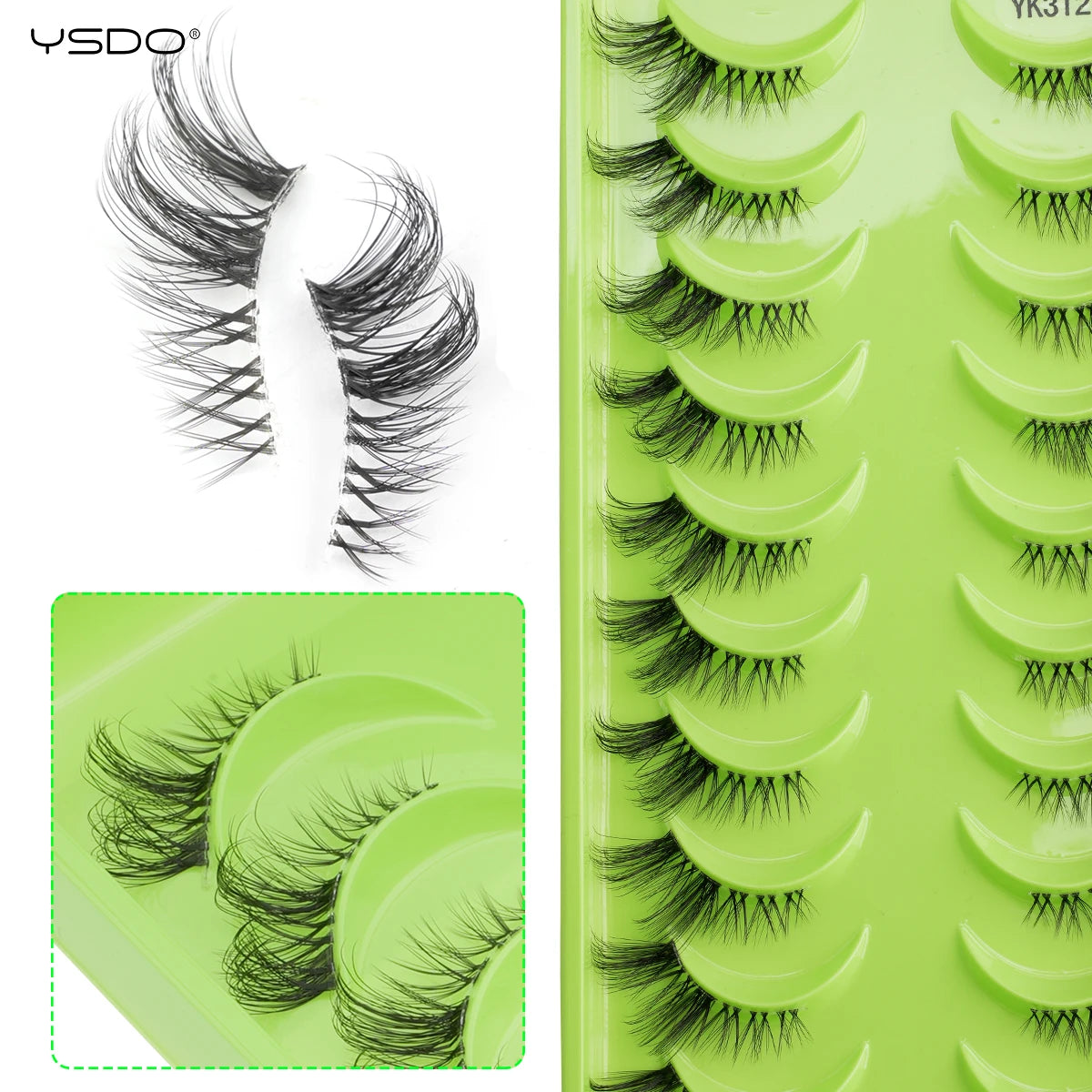 YSDO 3/7/10 Pair Half Eye Lashes Soft Natural Fake Lashes Look Short Wispy Clear Band Fox Eye Lash Faux 3d Mink Eyelashes Makeup