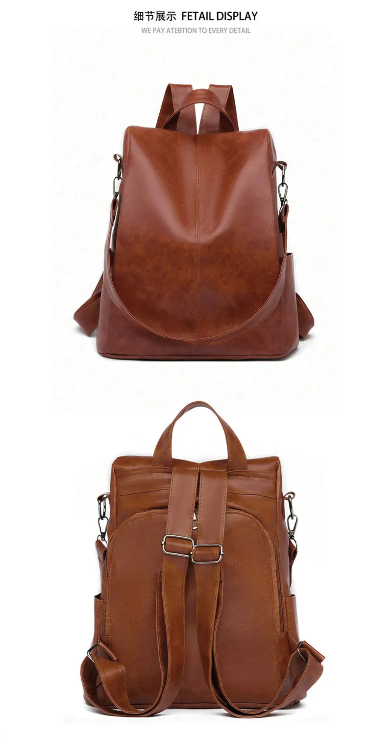 Ladies Bookbag Rucksack Women Large Capacity Backpack Purses High Quality PU Leather Female Vintage School Bags Travel Bagpack
