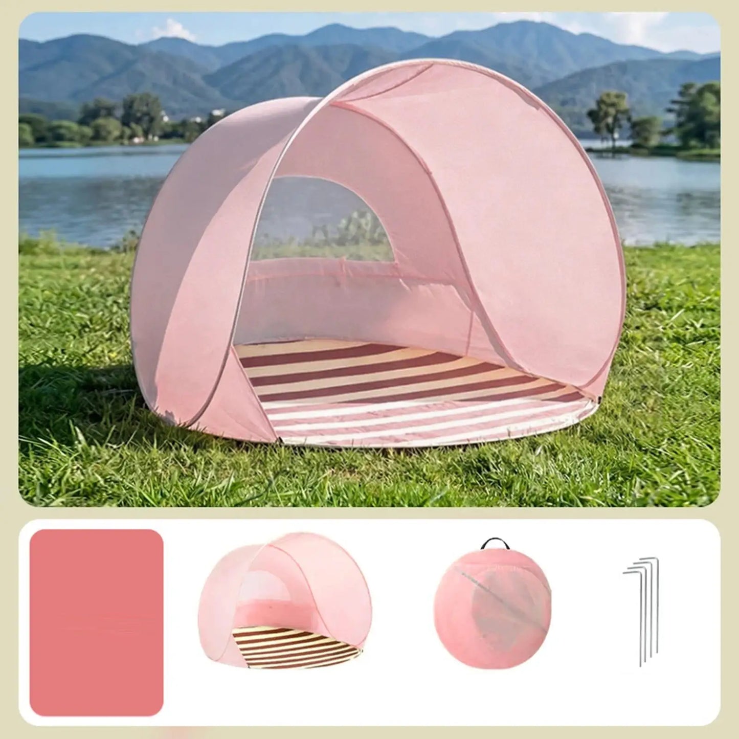 Reusable Beach Sun Shelter Tent One Click Open 3-4 People Tent Large Space Sunshade Outdoor Portable Camping Garden Beach Tent