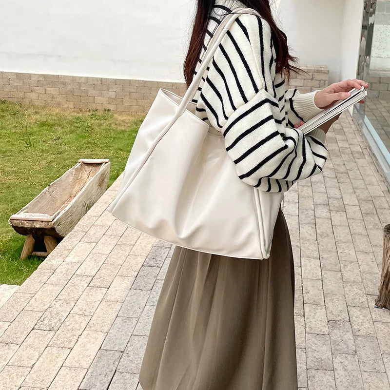 Women Tote Bag Fashion Underarm Pouch Large Capacity Soft Pu Leather Shoulder Bag Retro Crossbody Bag Casual Portable BucketBags
