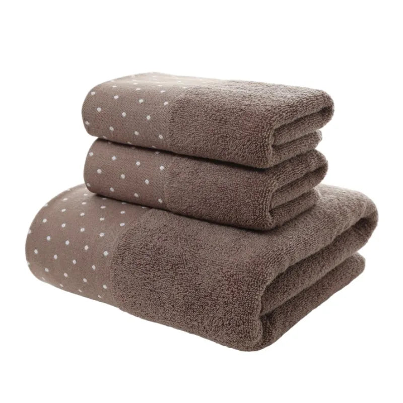 Inyahome Set of 3 Bathroom Cotton Towels Set Embroidered Luxury 2 Hand Towels 35x75cm and Big Bath Towels 70x140cm Washcloth