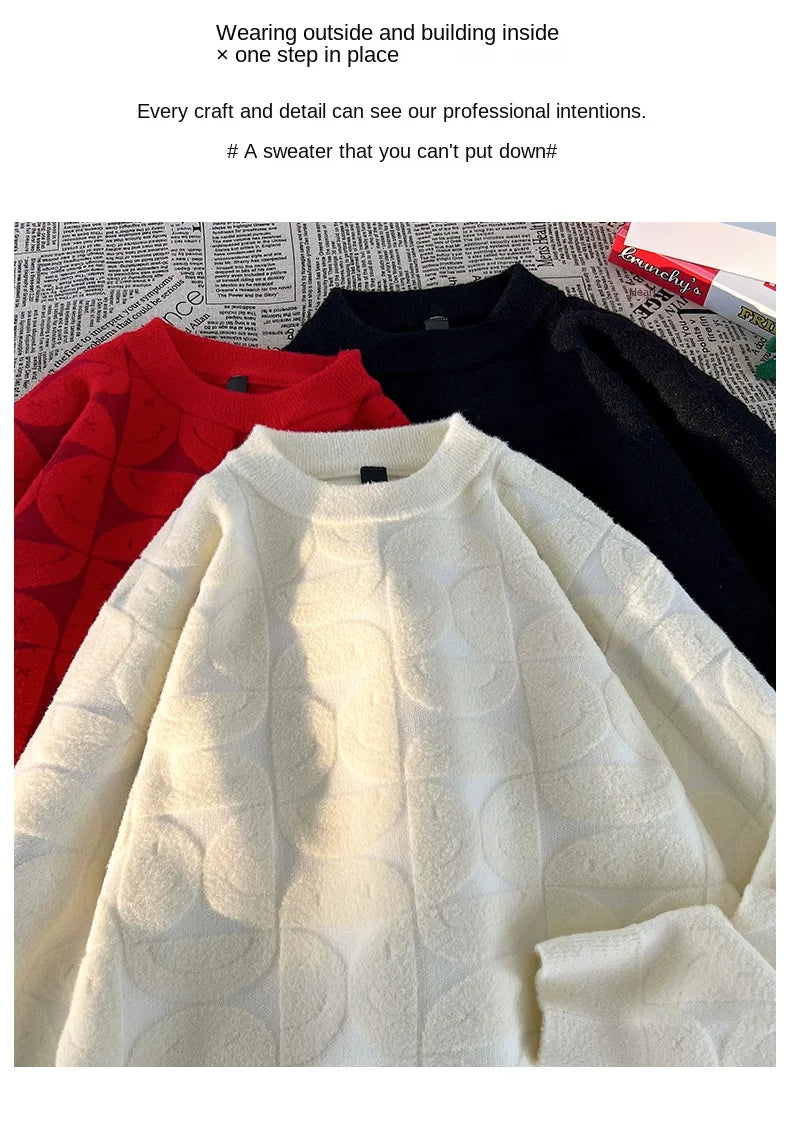 Wool Solid Sweater Long Sleeve Round Neck Fashion Knitted Pullover Coat Autumn Sweatshirt Warm Casual Men Thick New Jacket Tops