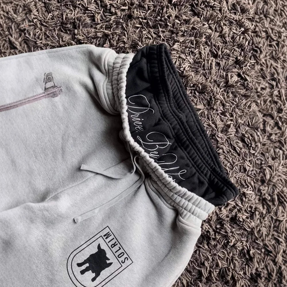 Grey pair of trousers sweatpants men and women gothic hip-hop embroidered embroidered pants casual elastic waist jogging pants