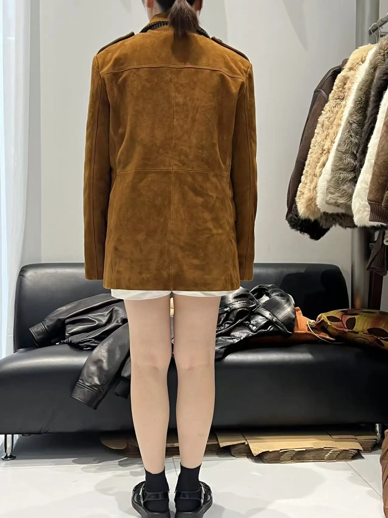 Luxury High-end Kid Suede Leather Jacket for Women Winter Pockets Slimming Coat Filled With Mulberry Silk Deep Coffee Warm Veste