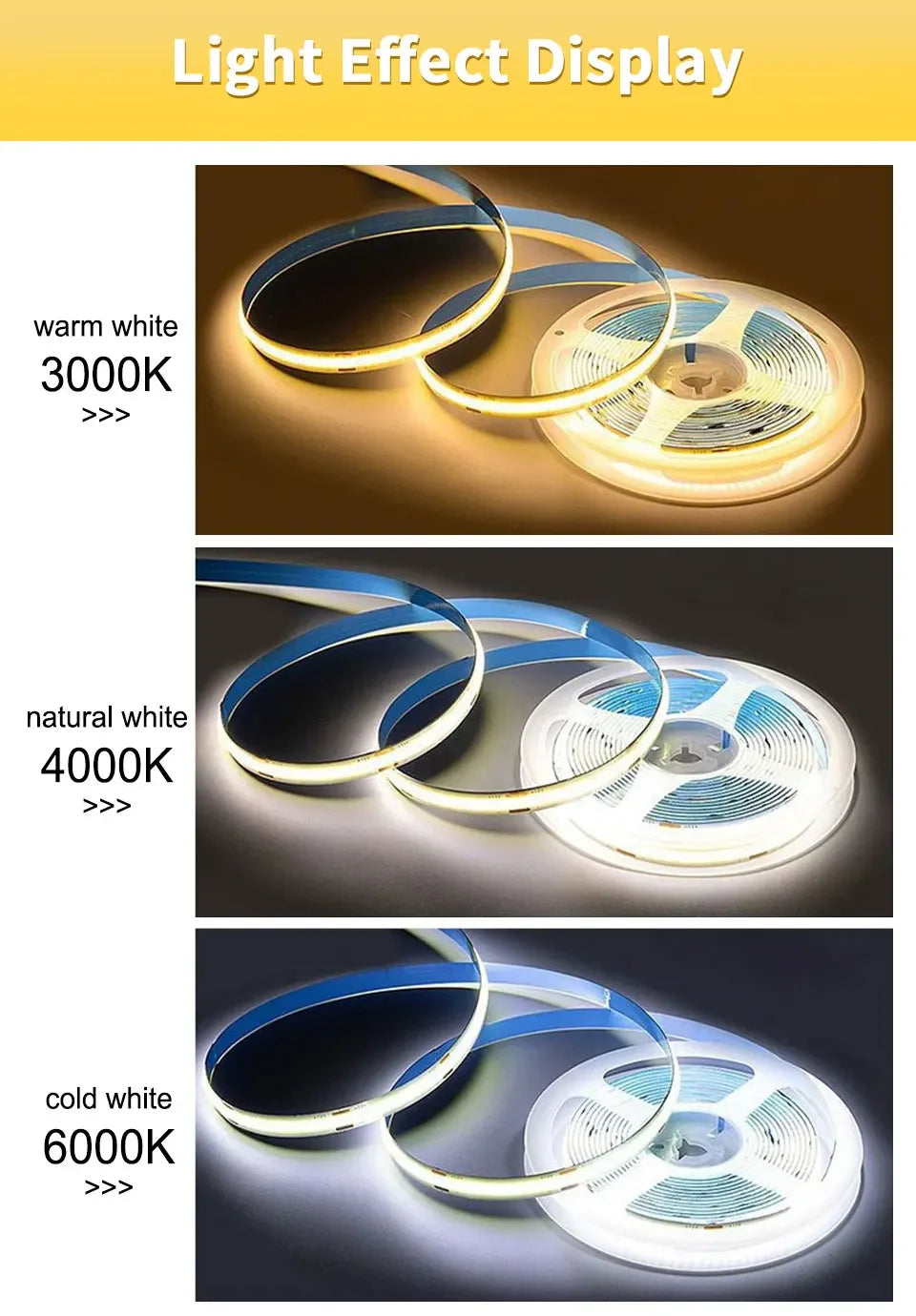 COB LED Strip Lights 12V 24V 10M 5M 3M 2M 1M 320LEDs/M High Density Flexible LED Tape 2700K 4500K 6000K Kitchen Room Decor 8mm