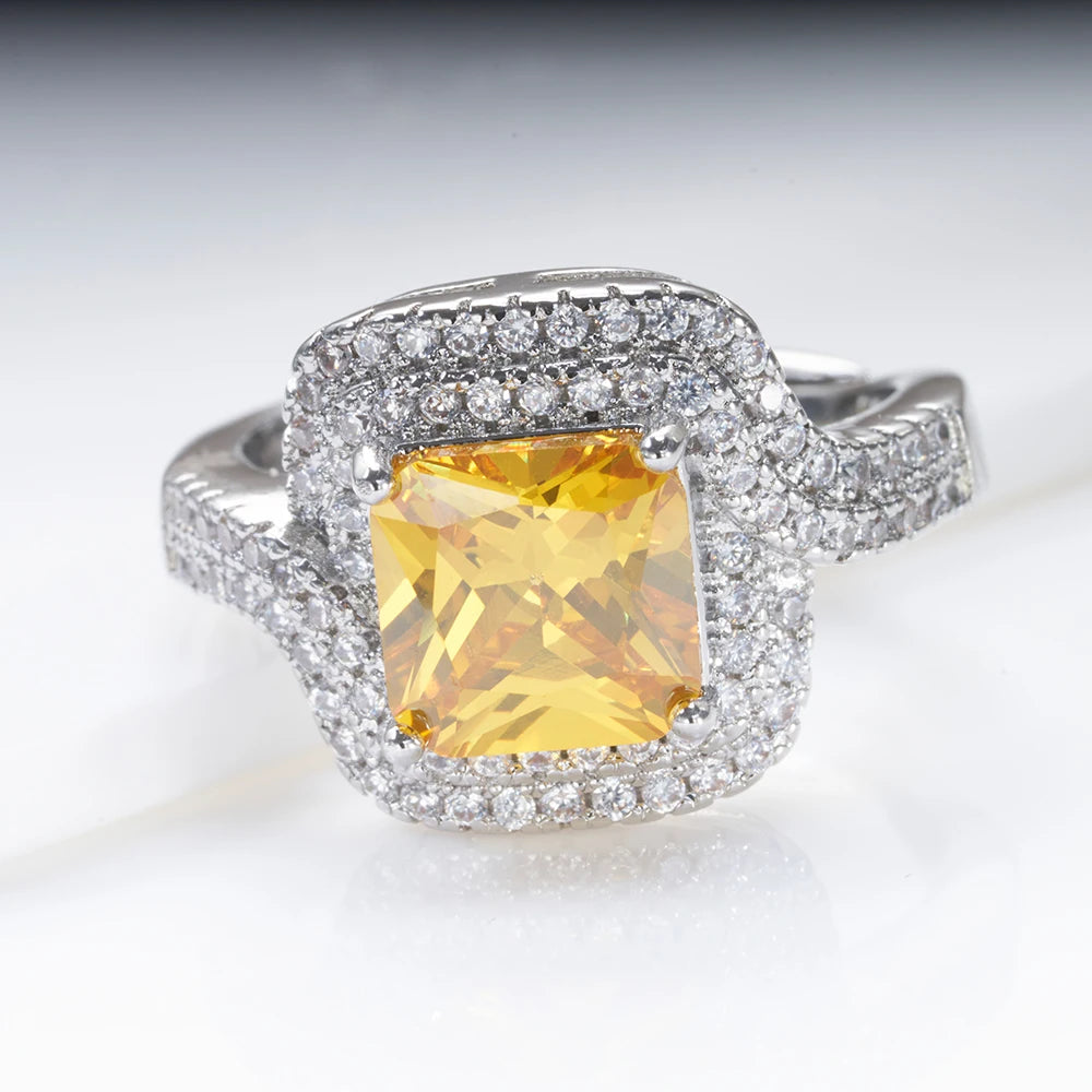 Sterling Rings For Women Yellow Stone Luxury Wedding Engagement White Gold Plated Fine Jewelry Dating Gift Drop Shipping