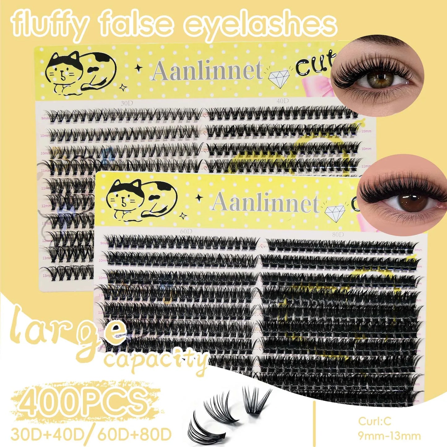 10 rows of 400 clusters makeup 3D eyelash extension natural eyelash tool 30/40/60/80D false eyelash personal eyelash extension