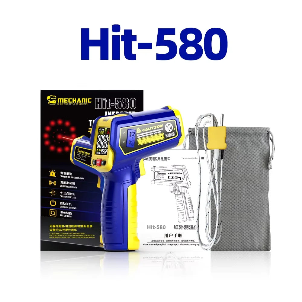 MECHANIC Industrial Thermometer Non-Contact High-Precision -50°C~580°C 13-Point Laser Targeting LCD Digital Temperature Meter
