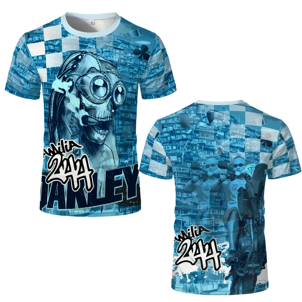 Summer Street Hip-hop Trendy Printed Tops Quebrada Grau 244 De Favela Moto T-shirts Men's Oversized Breathable Short Sleeves