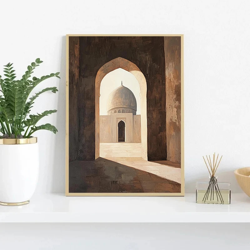 Muslim Mosque Islamic Architecture Archway Poster Minimalist Neutral Beige Canvas Printing Wall Art Picture for Room Home Decor
