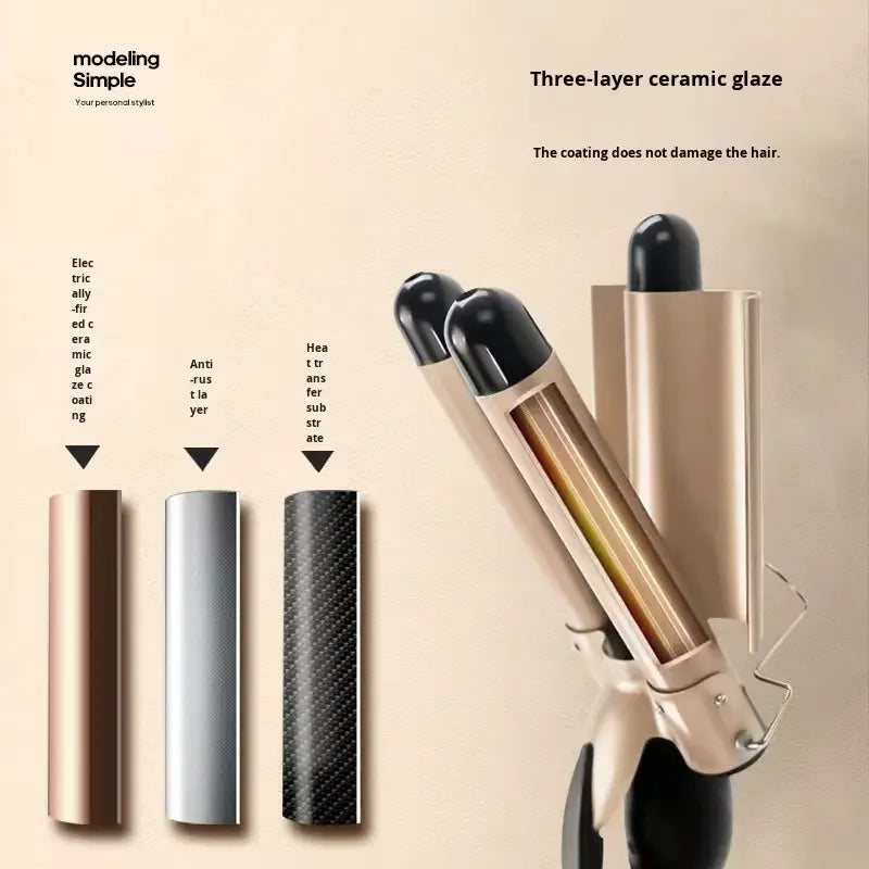 Professional curling iron - large curling three-tube curling iron - rod with water ripple and egg wave cross-border hair styling