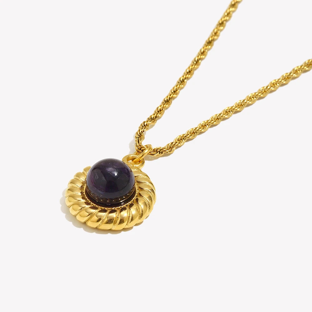 E.B.belle   Elegant Natural Stone Black Carnelian Lapis Lazuli Amethyst Simulated Pearl Pendant Necklace Rope Chian Necklace