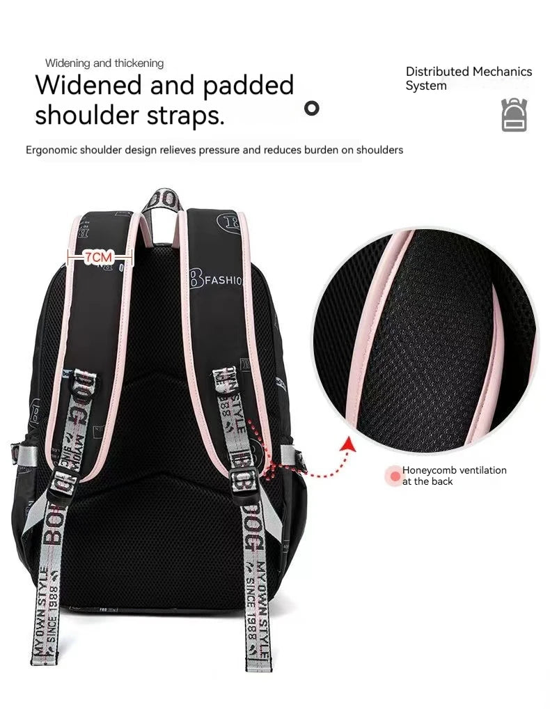 Large School Bags for Teenage Girls Canvas Schoolbag Student Book Bag Fashion Black Pink Teen School Backpack
