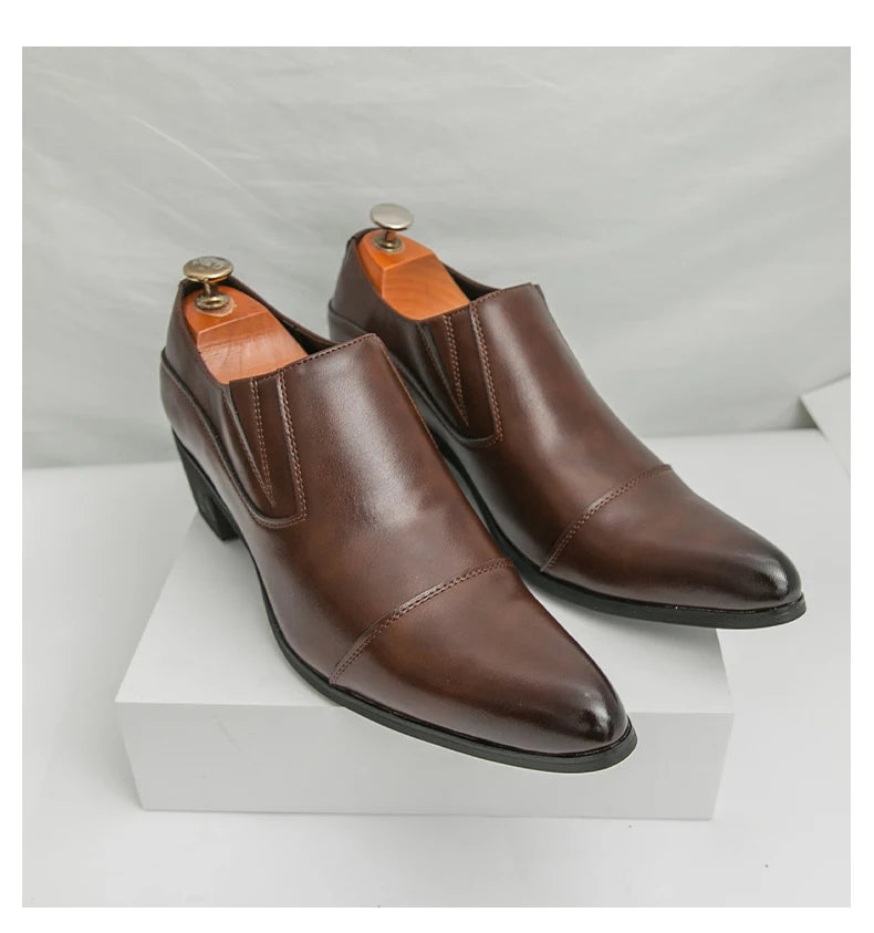 Black/Brown High-heeled Men's Shoes High-quality Dress Shoes Leather Non-slip Business Party Wedding Height Increase Men Loafers