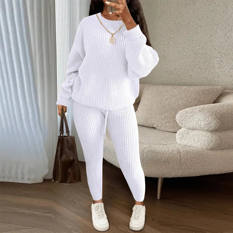 2024 Autumn and Winter Fashion Casual Knitted Suit Trousers Suit Foreign Trade Women's Wool Suit Ensemble Femme 2 Pièces