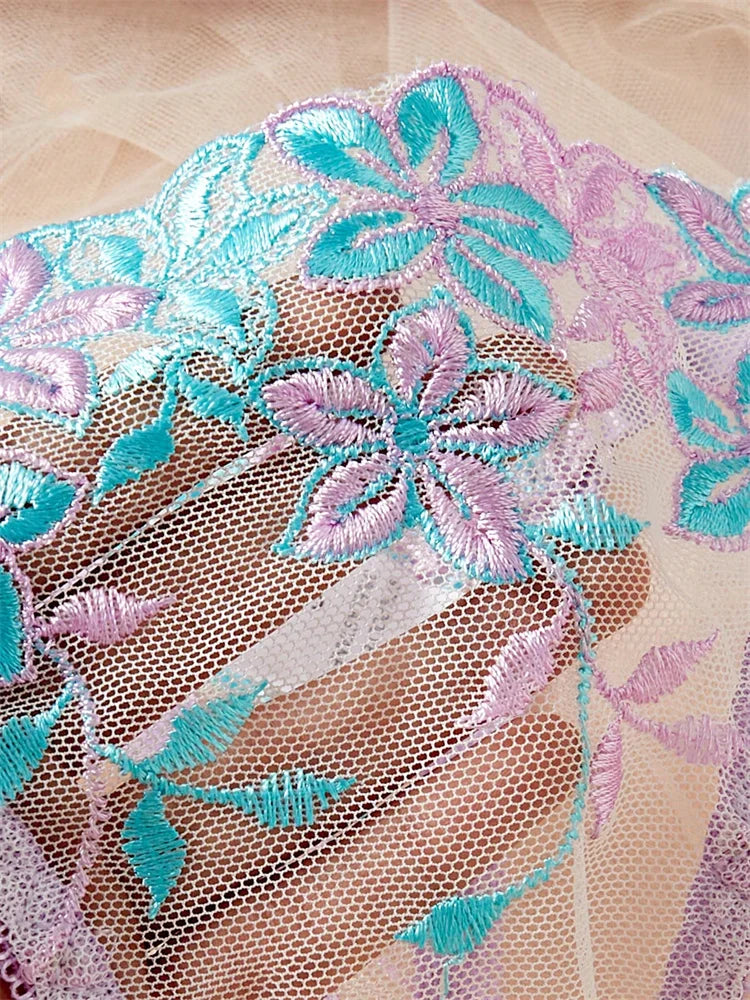 Woman Lingerie Set Floral Embroidery Erotic Underwear Translucent Beautiful Mesh Bra Kit Daring Lingerie Romantic Sexy Lingerie