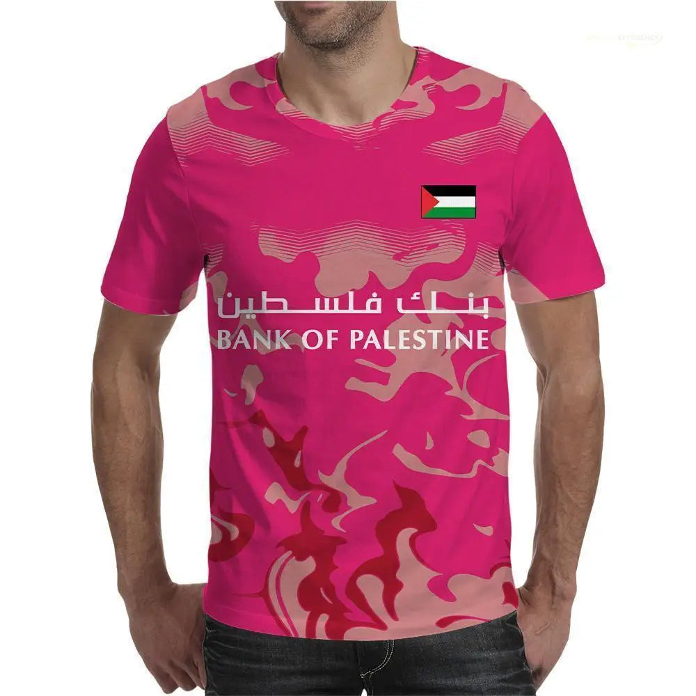 Palestine Flag Print T-shirt Breathable Training Soccer Jerseys For Men And Women Street-style Short-sleeved Crew Neck Tees