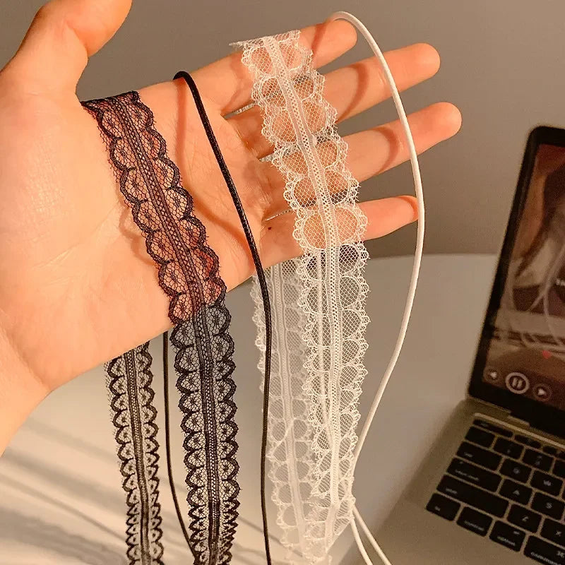 Black White Lace Necklace Versatile Long Ribbon Layered Clavicle Chain Choker for Woman Girls Wear Neck y2k Decoration Jewelry