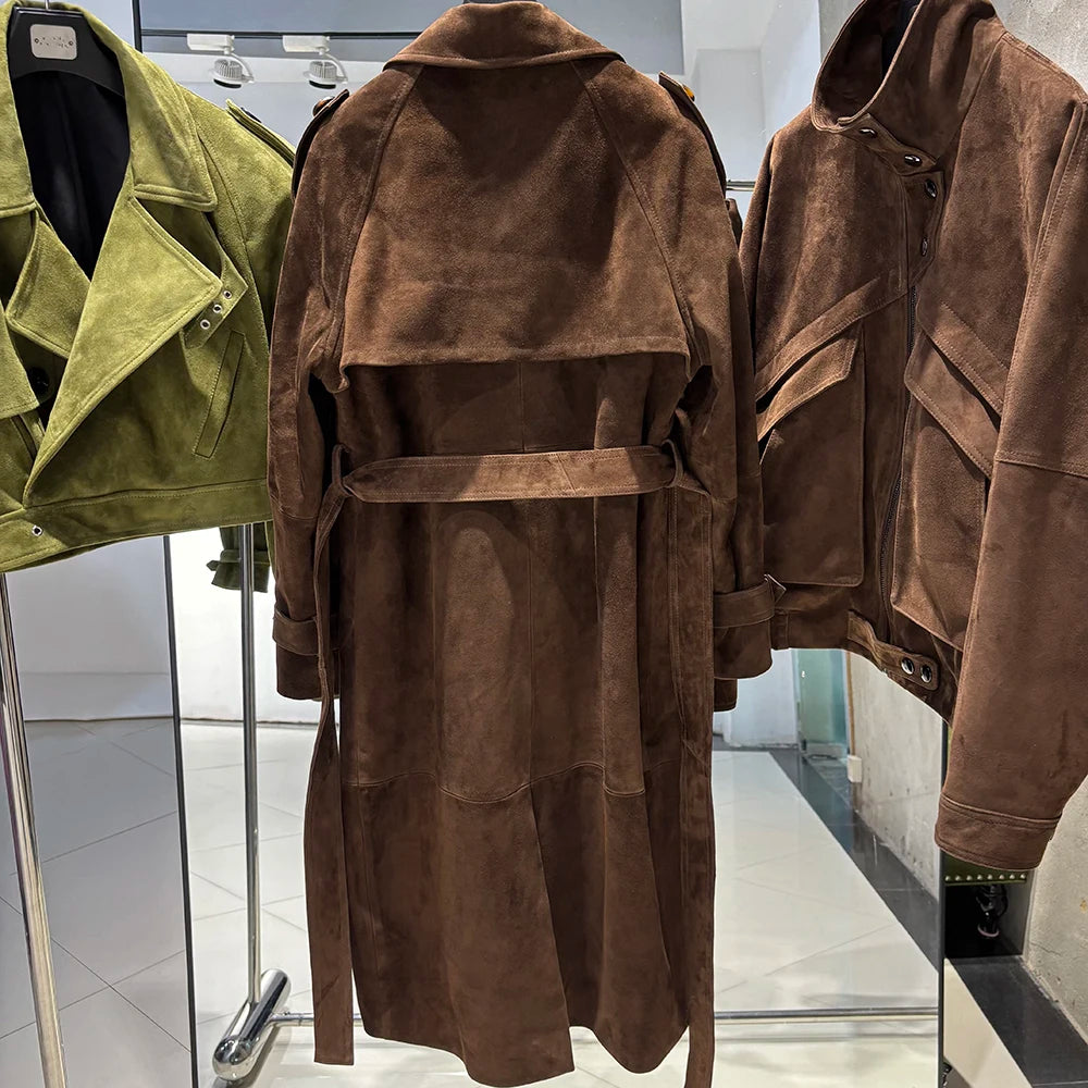 YOLOAgain High Quality Real Leather Trench Coat Women Genuine Leather Jacket Windbreak Female