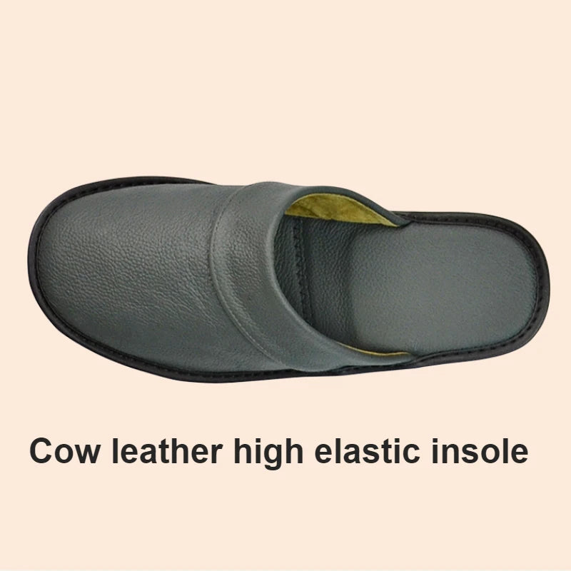 Genuine Cow Leather Slippers Homes in indoor slipper Spring Autumn summer men women elderly non-slip casual single Slides shoes