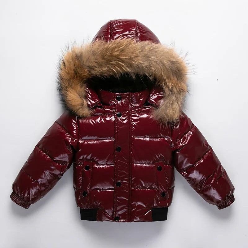 2025 Winter Down Jacket For Girl Real Fur Waterproof Shiny Thicken Warm Boy Winter Outerwear Coat 1-8 Years Kids Parka Outfit