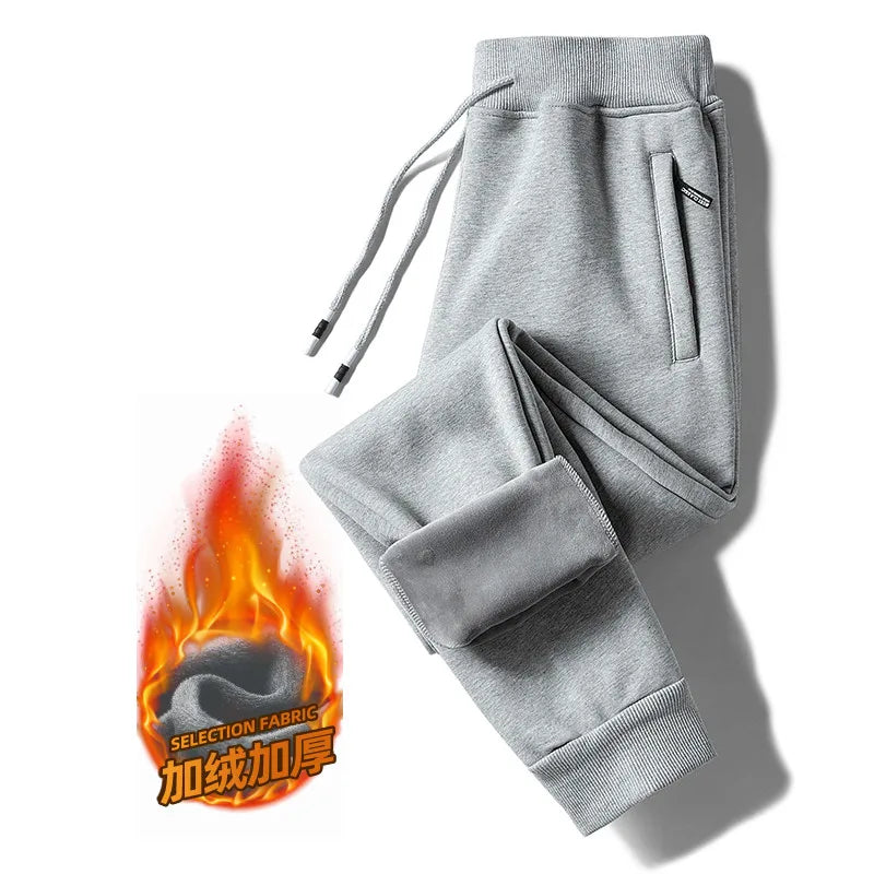 Men's Winter Thickened Fleece Lined Casual Pants Loose Fit Sporty Youthful Style mid Waist Long Trousers with Cuffed Ankle