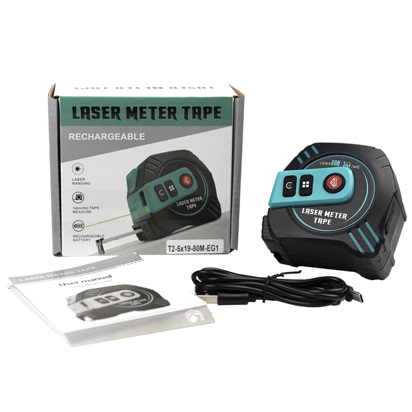 2in1 Green Laser Distance Meters 80m+5m Tape laser measure Multifunctional Rechargeable
