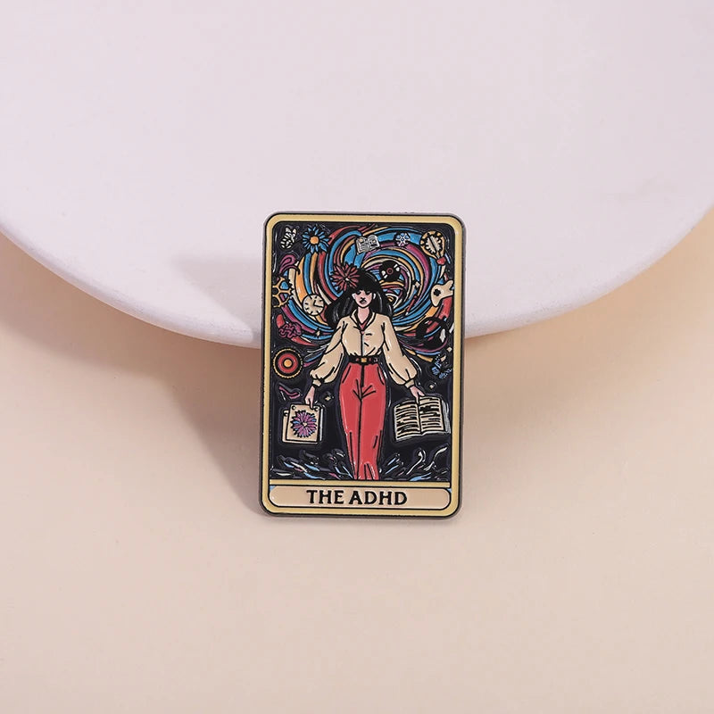 The ADHD Tarot Cards Enamel Pin Autism Mental Health Metal Brooch Lapel Backpack Badge Jewelry Accessories Gift For Friends