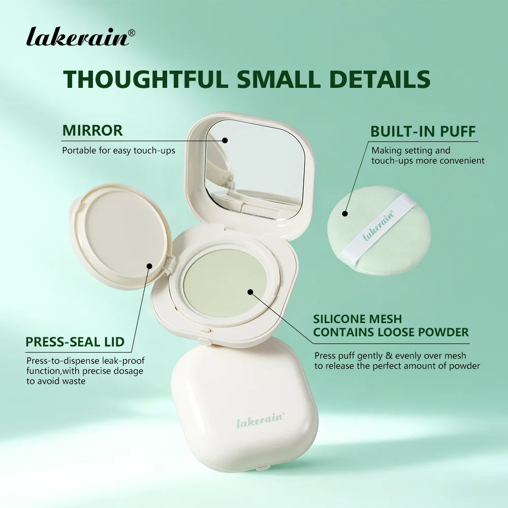 Lakerain Blurring Oil Control Powder Smooth Matte Finish Sweat Humidity Resistant Leak-Proof Design Blurring Hydrating Powder