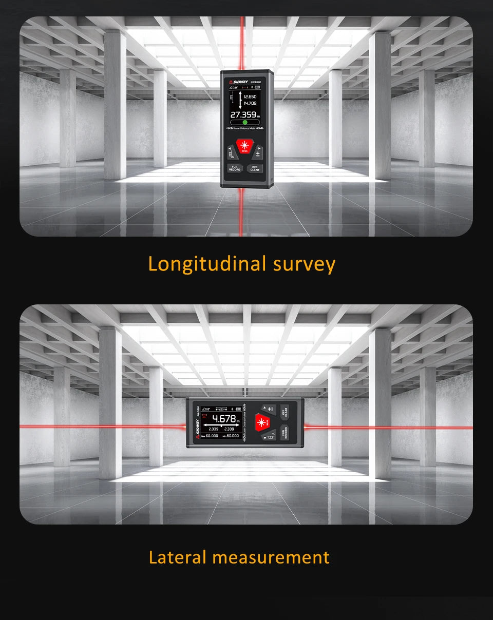 SW-DR/DG Series 2 Way Laser Measure Meter Rangefinder Red/Green Laser Distance Meter 60M/100M Digital Rechargeable Range Finder