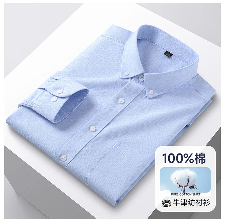 100% Cotton Men's Oxford Shirts Spring Autumn Long Sleeve Basic Casual Solid Striped Button Down Social Business Formal Plus 5XL