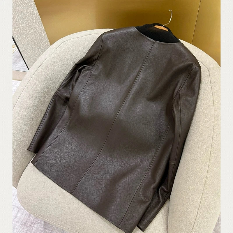 Natural Lambskin Leather Biker Jacket for Women, 100% Sheepskin Leather Coat, Long Sleeves, H913