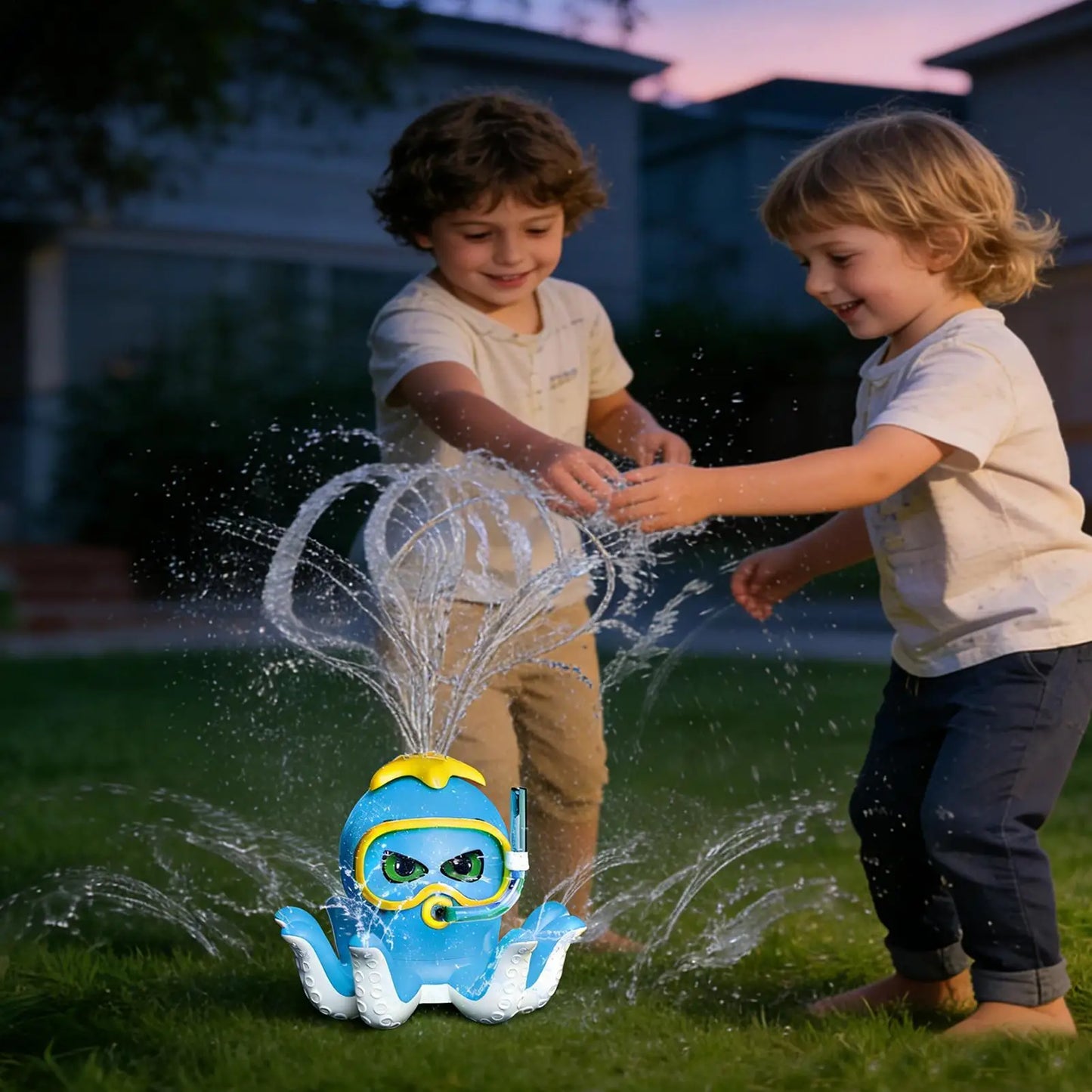 outdoor Water Toy Baby Bath Toys Cartoon Squid windmill Sprinkler Rotating Spray Garden Yard  Fun Games Toys for Kids boys girls
