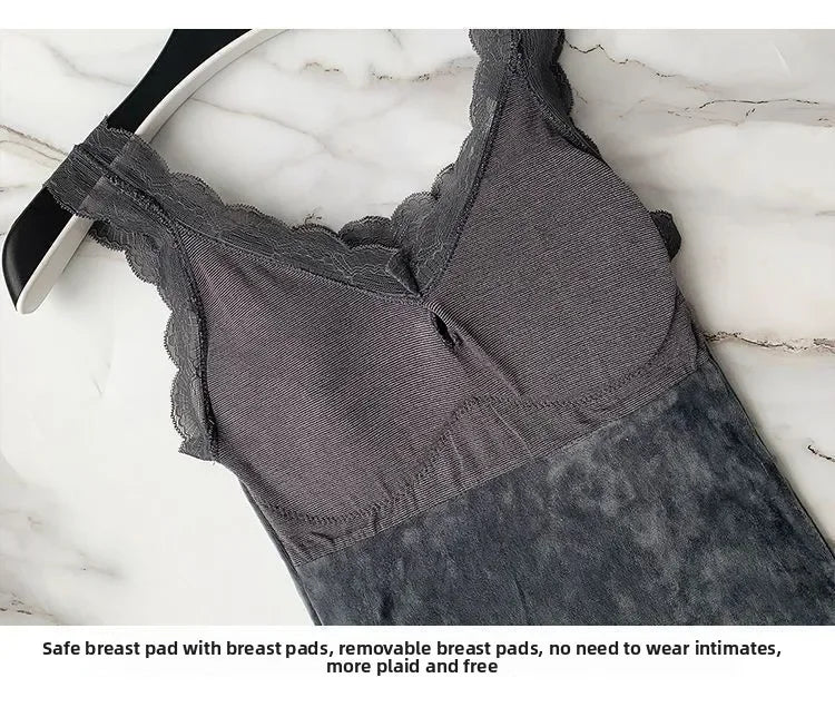 Thermal Underwear Inner Vest For Women Warm Winter Sexy Lace Sleeveless Tank Tops Padded Bra Thermo Thick Slimming Undershirt
