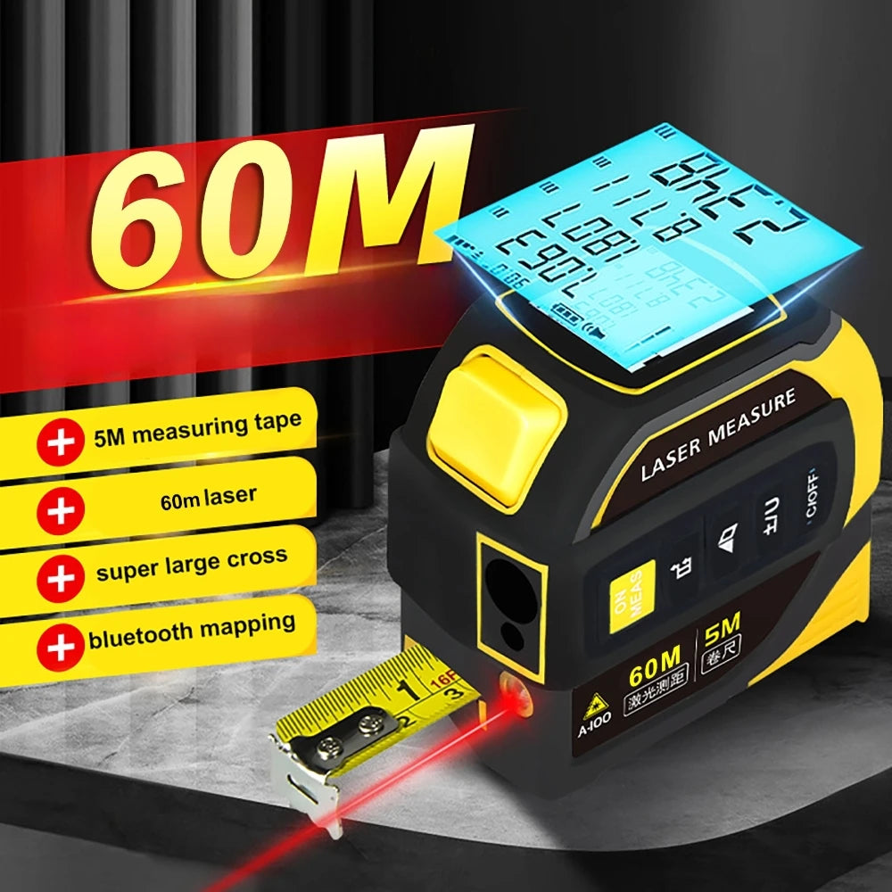 5m Measuring Tape 40-100m Distance Laser Rangefinder Infrared Electronic Ruler Cross Line USB Rechargeable bluetooth Drawing
