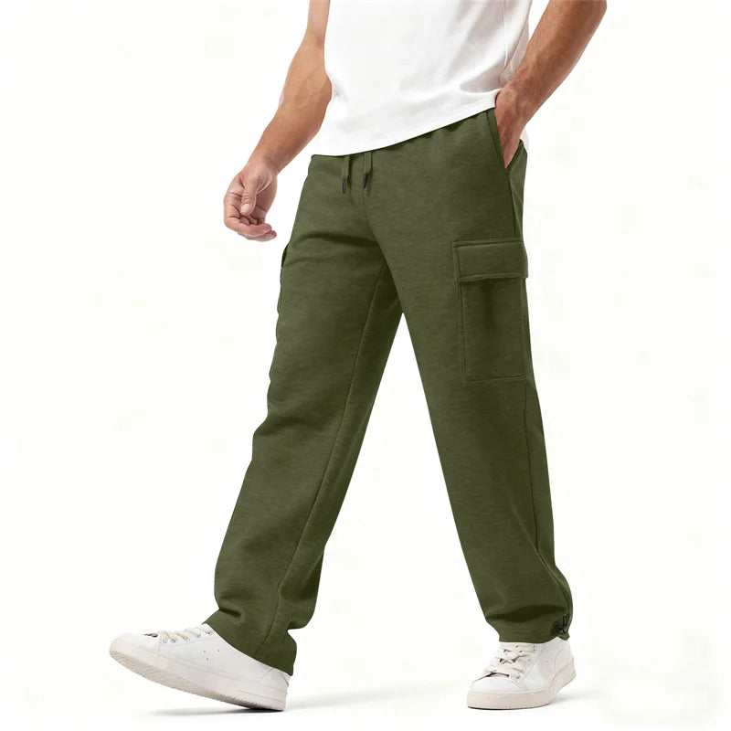 spring autumn Mens Sweatpants Straight Joggers Sports Streetwear Multi-pocket Pants Loose Drawstring casual Long Pants Men