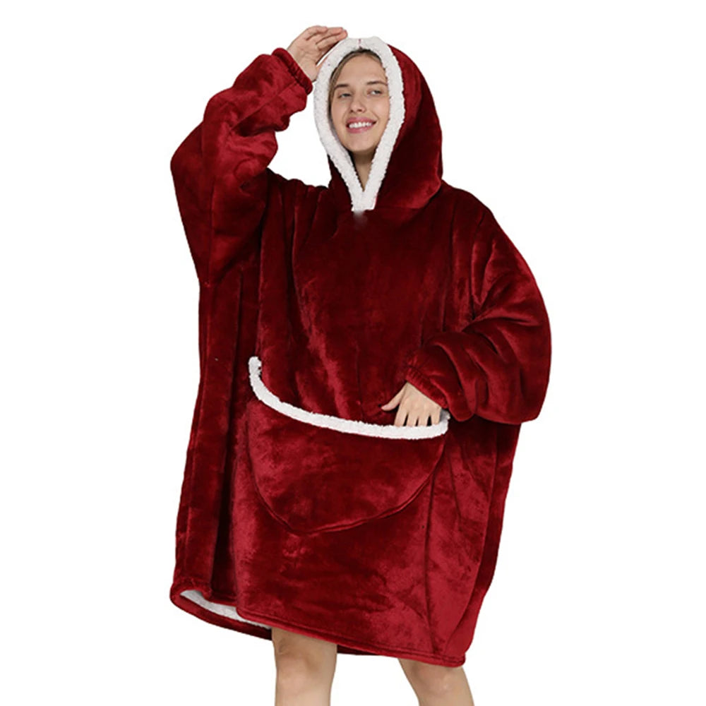 Oversized Blanket Hoodie with Big Pockets for Women Christmas Sweaters Hooded Cute Wearable Fleece TV Blanket for Couple Hoodies
