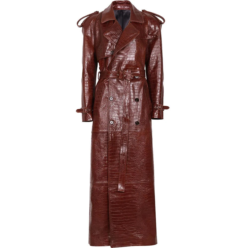 YOLOAgain 150cm Extra Length Real Leather Trench Coat Women Double Breasted Suede Coat Female