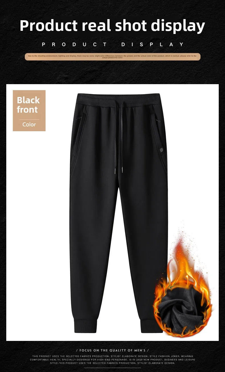 Men's pants 2025 autumn and winter with plush and thickened pure cotton casual sanitary pants, sports leg binding casual pants