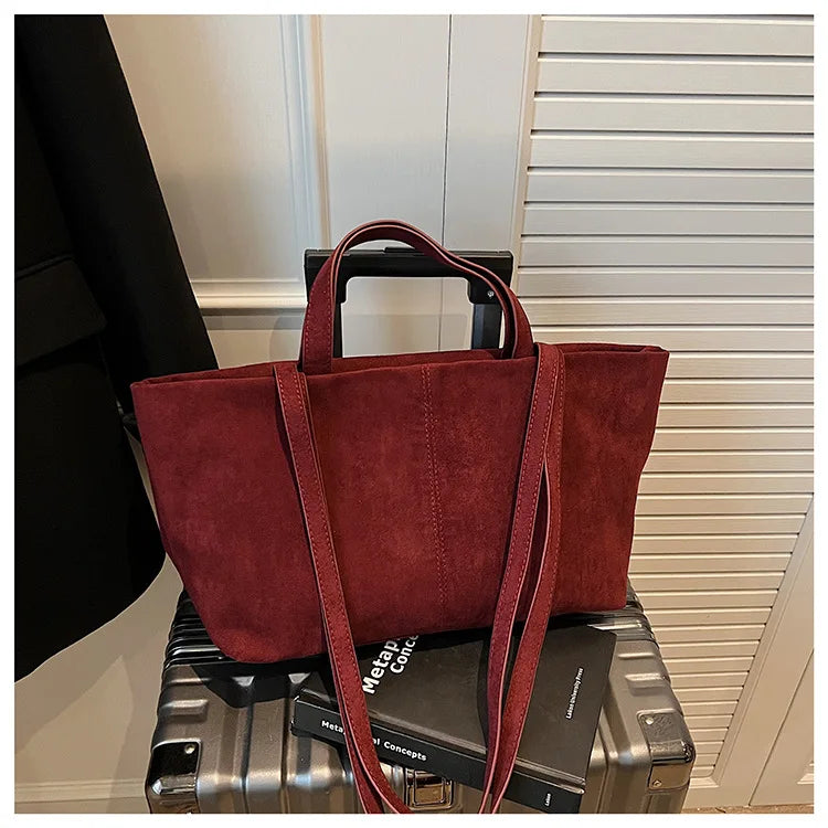 Large Capacity Tote Women Bag Retro Faux Suede Shoulder Bag Quitting Designer Bags for Women Handbag Commuting Shopper Purses