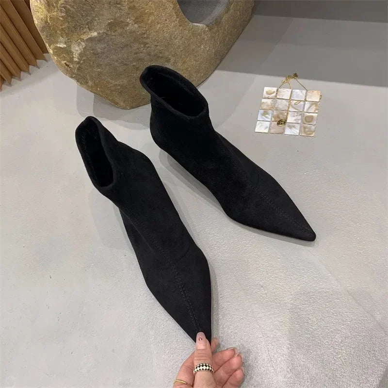 Shoes for Women 2026 High Quality Elegant Ankle Women's Boots Fashion Back Zipper Solid Office and Career Sexy Pointed Toe Boots