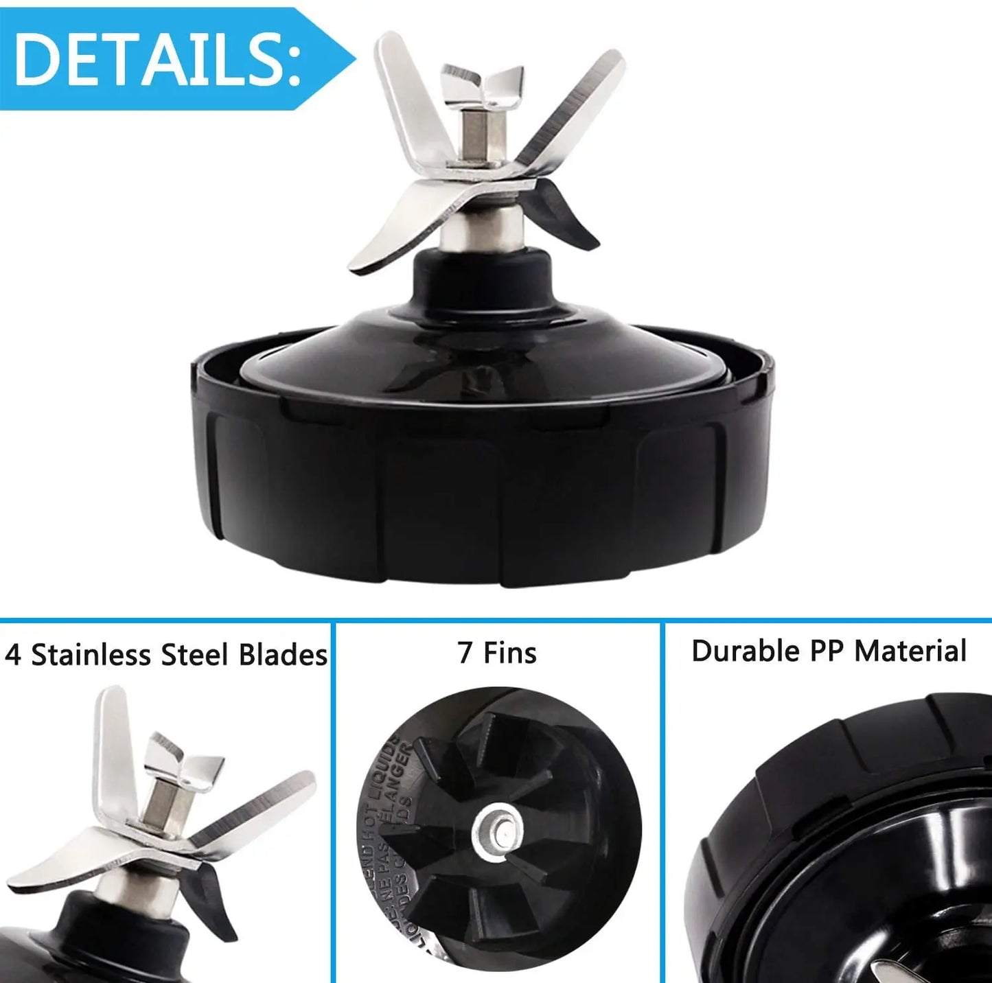 7 Fins Blender Blade Replacement Parts Suitable for Nutri Ninja Auto iQ BL682-30 BL642-30 BL450-30 BL482-30 BL687CO-30